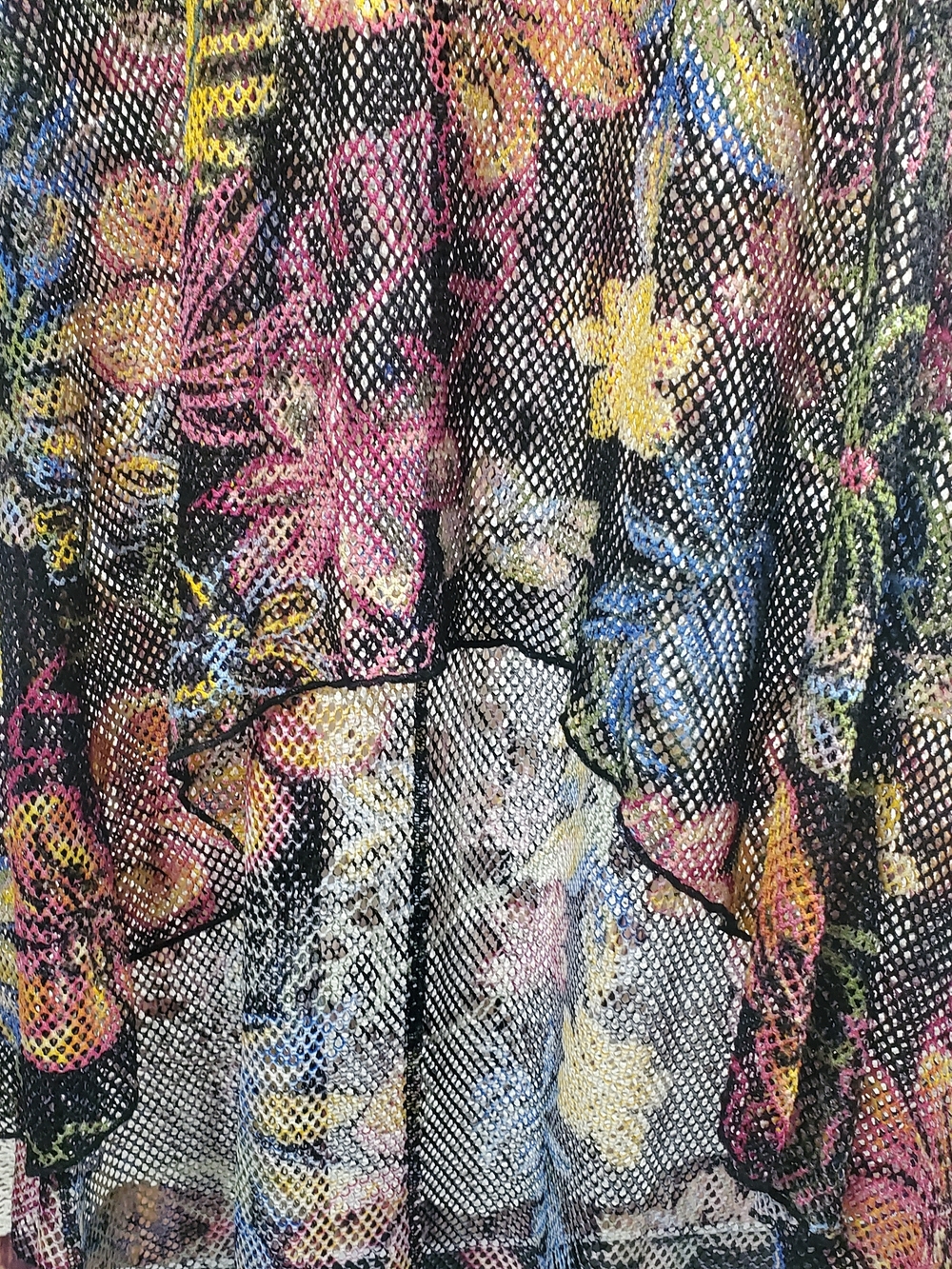 NWOT Floral Mesh Overlay Top with Black Base - Picture 2 of 5